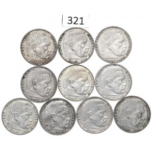 Germany, III Reich, Lot 2 mark 1937-39 Hindenburg