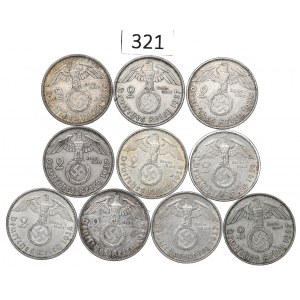 Germany, III Reich, Lot 2 mark 1937-39 Hindenburg