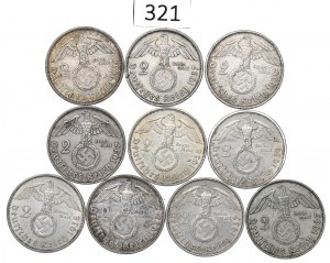 Germany, III Reich, Lot 2 mark 1937-39 Hindenburg