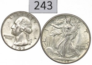 USA, Lot 1/4-1/2 dollar 1942