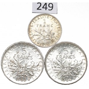 Frankreich, Satz von 1-5 Francs 1916-64