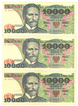 PRL, 10,000 zloty 1987 A, N, G - set of 3 copies.