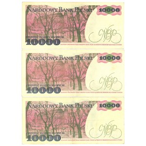 PRL, 10.000 złotych 1987 A, N, G - zestaw 3 egz.