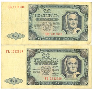 PRL, 20 zloty 1948 FL and EB - set of 2 copies.