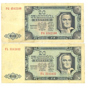 PRL, 20 złotych 1948 FL i FG - zestaw 2 egz.