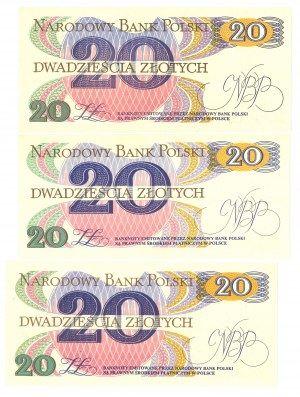 PRL, 20 gold 1982 A, F, AD - set of 3 copies.