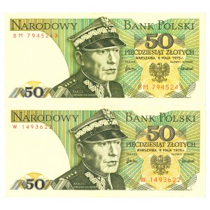 PRL, 50 złotych 1975 BM , W - zestaw 2 egz.