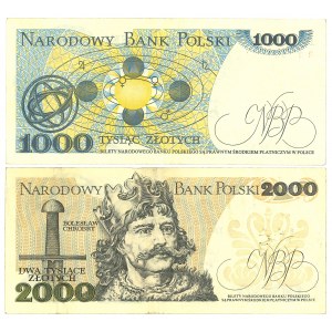 People's Republic of Poland, 1000 zloty 1975 BB and 2000 zloty 1977 B - set of 2 copies.