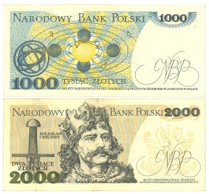People's Republic of Poland, 1000 zloty 1975 BB and 2000 zloty 1977 B - set of 2 copies.