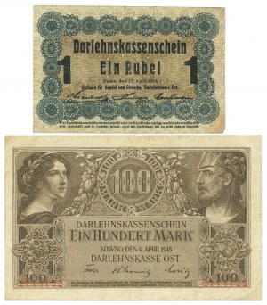 Poznan, Kaunas, 1 ruble and 100 marks - set of 2 copies.