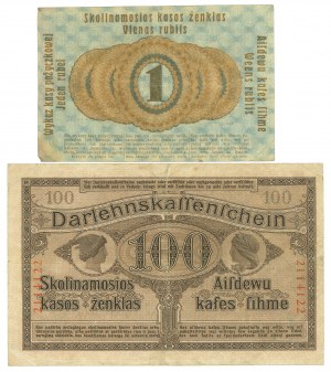 Poznan, Kaunas, 1 ruble and 100 marks - set of 2 copies.