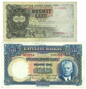 Latvia, 10 Latu 1937 and 50 Latu 1934 - set of 2 copies.