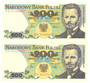 PRL, 200 zloty 1986 CR and CM - set of 2 copies.