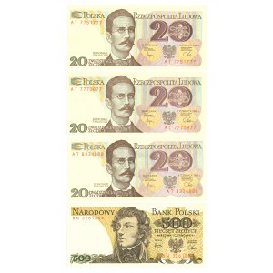 PRL, Zestaw banknotów z rocznika 1979 i 1982 - 4 egz.