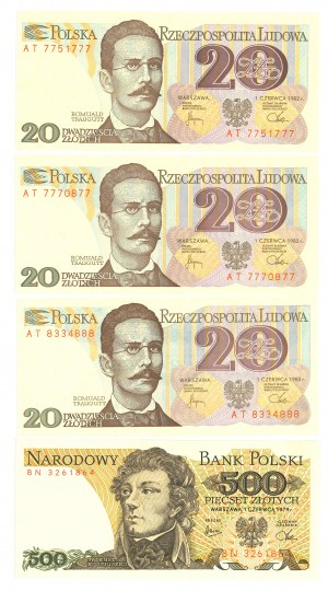 People's Republic of Poland, Set of 1979 and 1982 vintage banknotes - 4 copies.