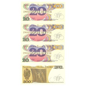 PRL, Zestaw banknotów z rocznika 1979 i 1982 - 4 egz.