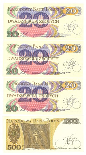 People's Republic of Poland, Set of 1979 and 1982 vintage banknotes - 4 copies.