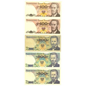 PRL, Zestaw banknotów z lat 1975-1979 - 5 egz.