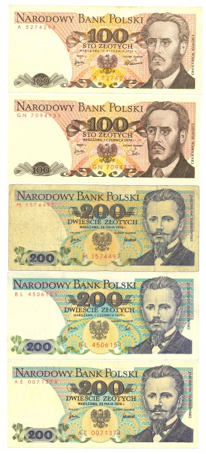 PRL, Set of banknotes from 1975-1979 - 5 copies.