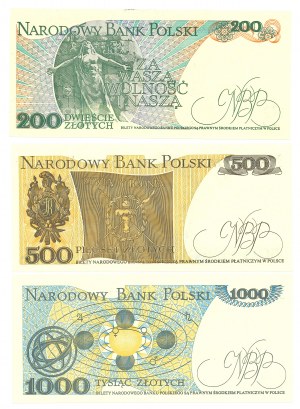 People's Republic of Poland, Set of 1982 and 1988 vintage banknotes - 3 copies.