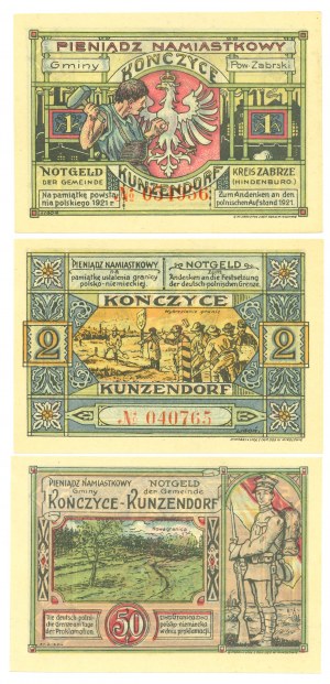 Kończyce (Kunzendorf), 50 fenig-2 marks 1921 - set of 3 copies.