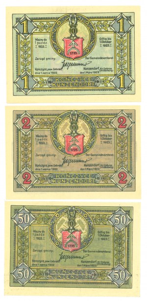 Kończyce (Kunzendorf), 50 fenig-2 marks 1921 - set of 3 copies.