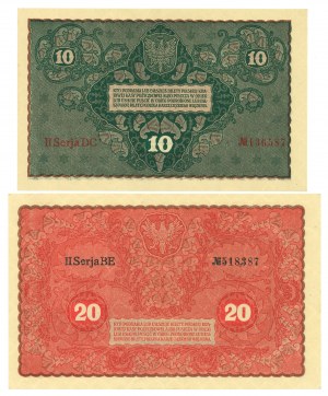 II RP, 10 and 20 Polish marks 1919 - Set of 2 copies.