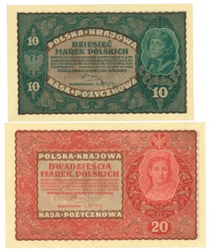 II RP, 10 and 20 Polish marks 1919 - Set of 2 copies.