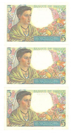 France, 5 Francs 1945 - set of 3 copies.