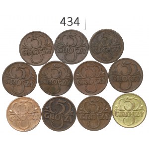 II RP, Zestaw 5 groszy 1923-39 - w tym 1934!