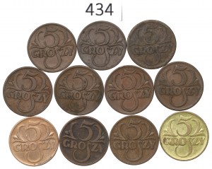 Second Republic, Set of 5 pennies 1923-39 - including 1934!