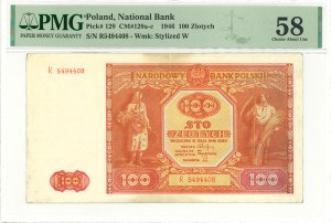 People's Republic of Poland, 100 gold 1946 R large letter - PMG 58