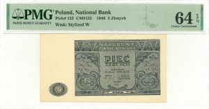 PRL, 5 zloty 1946 PMG 64 EPQ