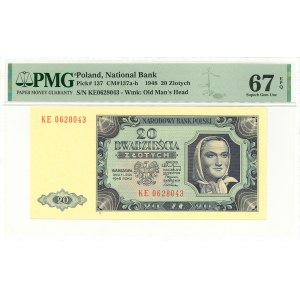 PRL, 20 złotych 1948 KE - PMG 67 EPQ