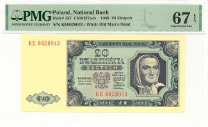 People's Republic of Poland, 20 gold 1948 KE - PMG 67 EPQ