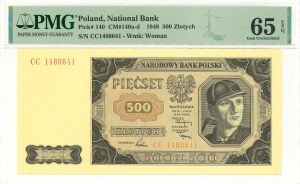People's Republic of Poland, 500 gold 1948 CC - PMG 65 EPQ