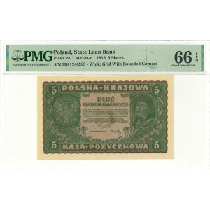 II RP, 5 marek polskich 1919 II Serja DU - PMG 66 EPQ