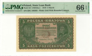 II RP, 5 Polish marks 1919 II Series DU - PMG 66 EPQ