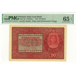 II RP, 20 marek polskich 1919 II Serja EY - PMG 65 EPQ