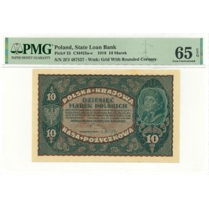 II RP, 10 marek polskich 1919 II Serja FJ - PMG 65 EPQ