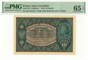 II RP, 10 Polish marks 1919 II Series FJ - PMG 65 EPQ