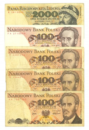PRL, Set of banknotes from 1975-1979 - 5 copies.