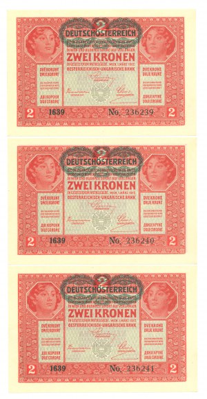 Austria, 2 korony 1917 - zestaw 3 egz. kolejne numery