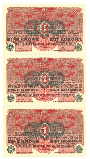 Austria, 1 korona 1916 - zestaw 3 egz.