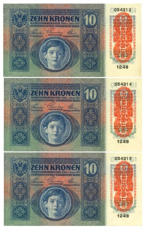 Austria, 10 koron 1915 - zestaw 3 egz.