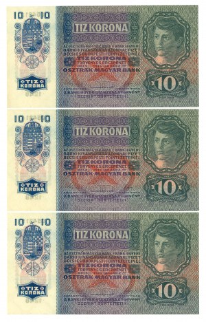 Austria, 10 koron 1915 - zestaw 3 egz.