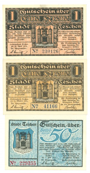 Cieszyn (Teschen), 1 crown 1919 - set of 3 copies.