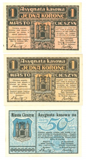 Cieszyn (Teschen), 1 crown 1919 - set of 3 copies.
