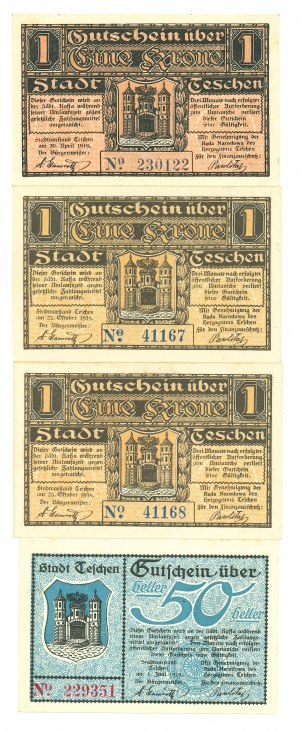 Cieszyn (Teschen), 1 crown 1919 - set of 4 copies.