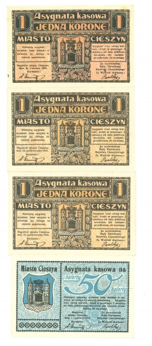 Cieszyn (Teschen), 1 crown 1919 - set of 4 copies.